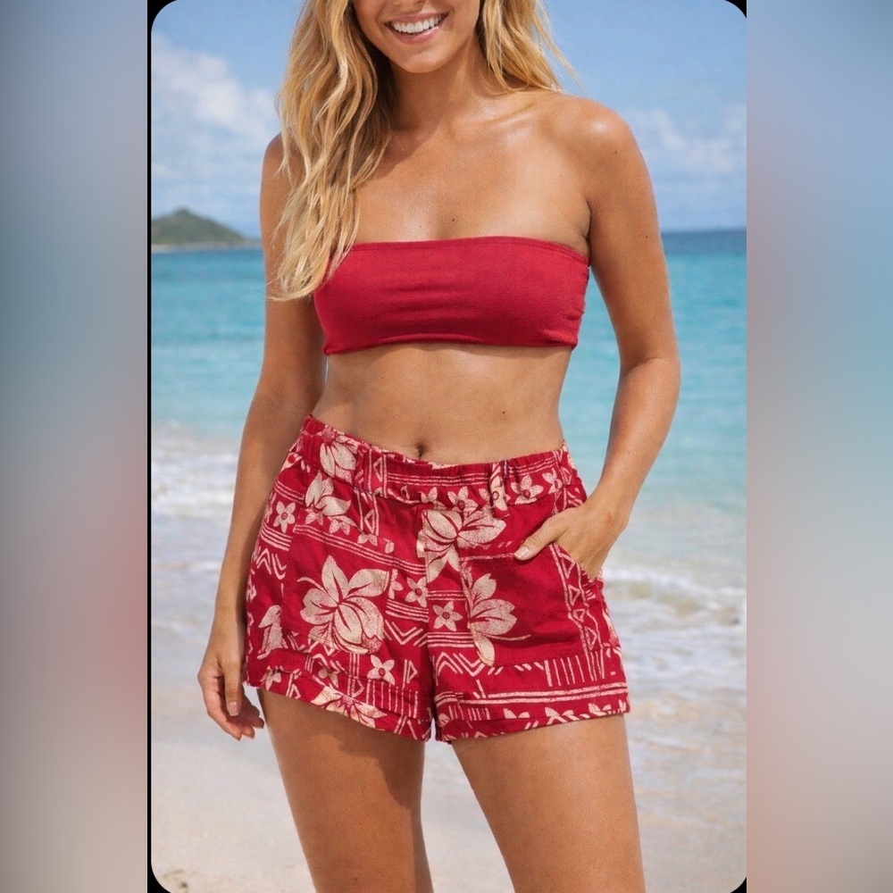 Free People Retro Printed Mini Linen Blend Shorts NWT